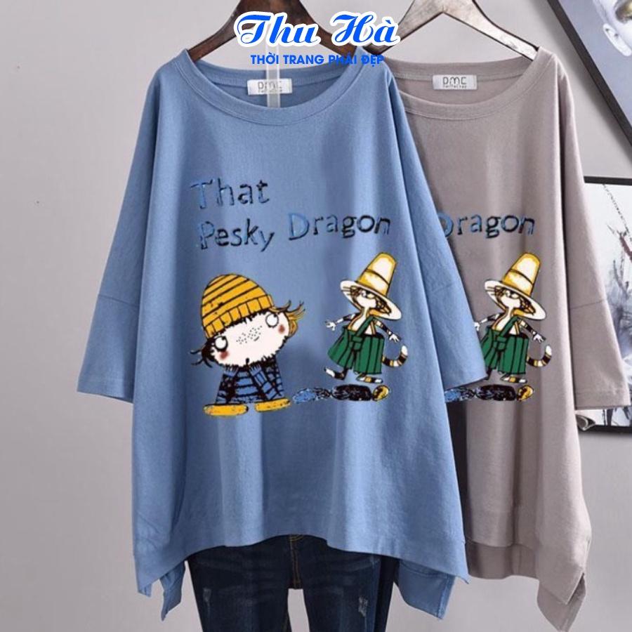 Áo thun nam nữ form rộng tay lỡ Thu Hà áo phông unisex freesize chất liệu mềm mát in chữ That Pesky Dragon