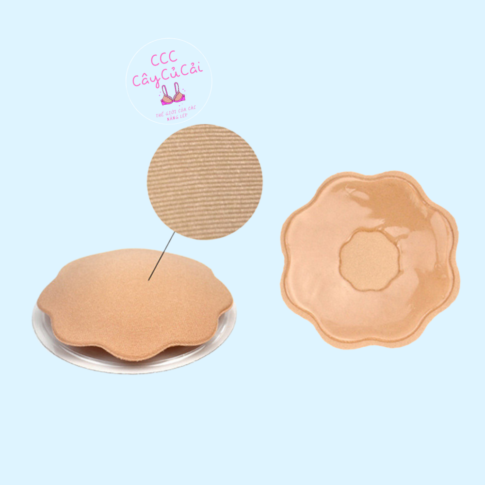 Cặp miếng dán đầu ti, miếng dán ngực,miếng dán nhũ chất liệu da xốp kính đáo hình hoa mai - DON041