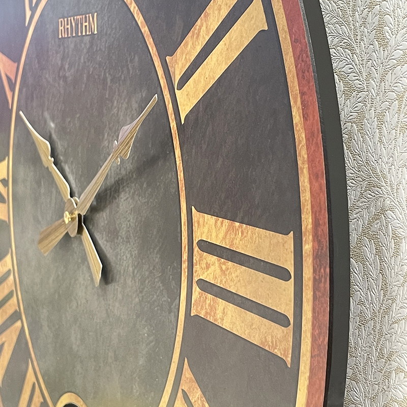 Đồng hồ treo tường RHYTHM WOODEN WALL CLOCKS CMP543NR02 , Vỏ màu Đen