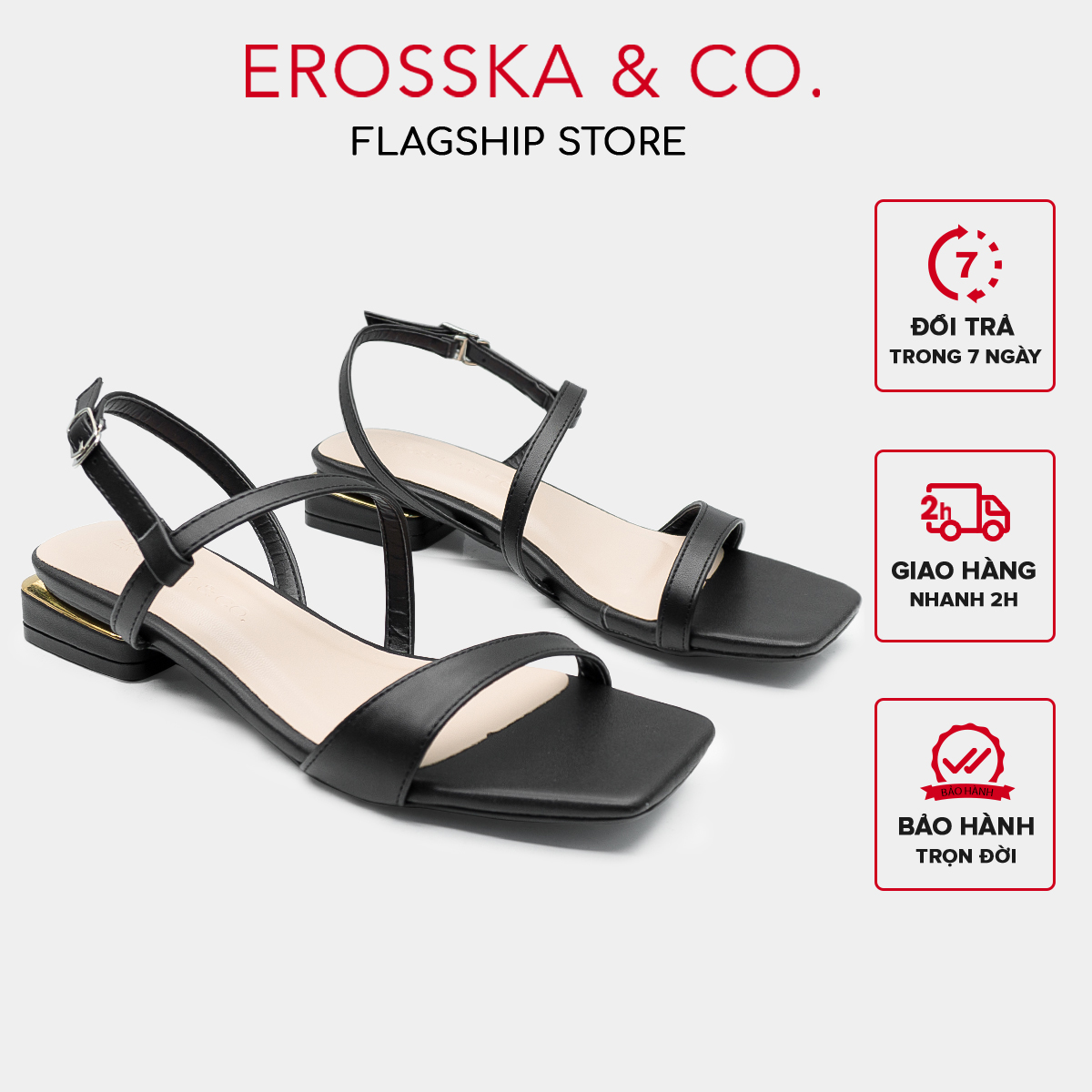 Giày sandal cao gót nữ xỏ ngón dây mảnh Erosska cao 2,5cm EB039