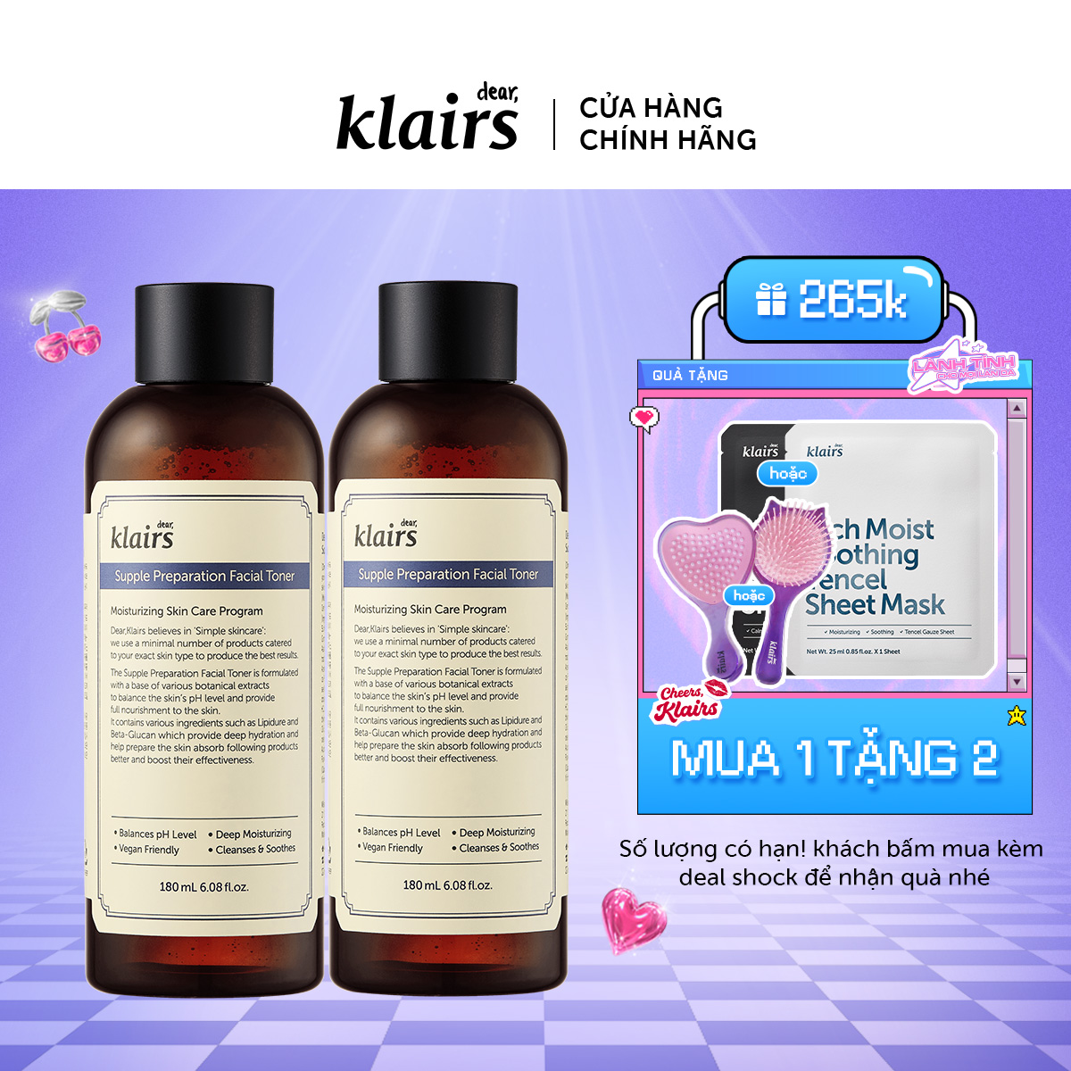 Combo 2 Nước hoa hồng Dear Klairs Supple Preparation Facial Toner 180ml/chai