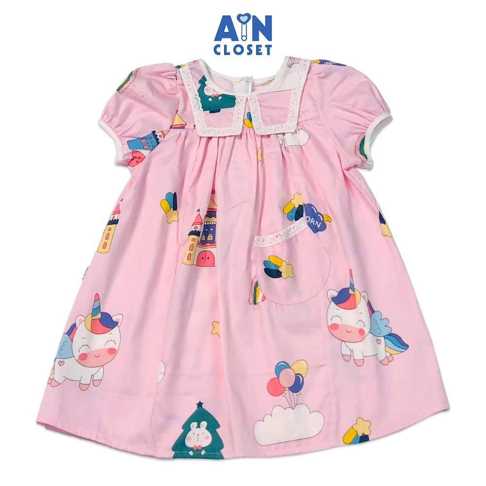 Đầm bé gái họa tiết Ngựa pony hồng cotton - AICDBGCTU5OP - AIN Closet