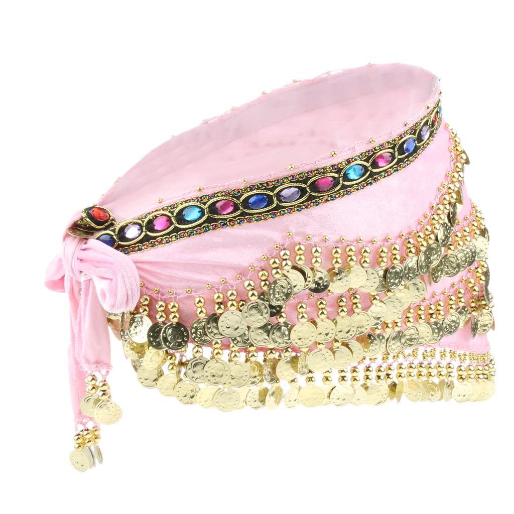 Women's Performance Clothing Accessories Triangular Belly Dancing Hip Scarf Wrap Skirt with Gold Coins for Show Girls