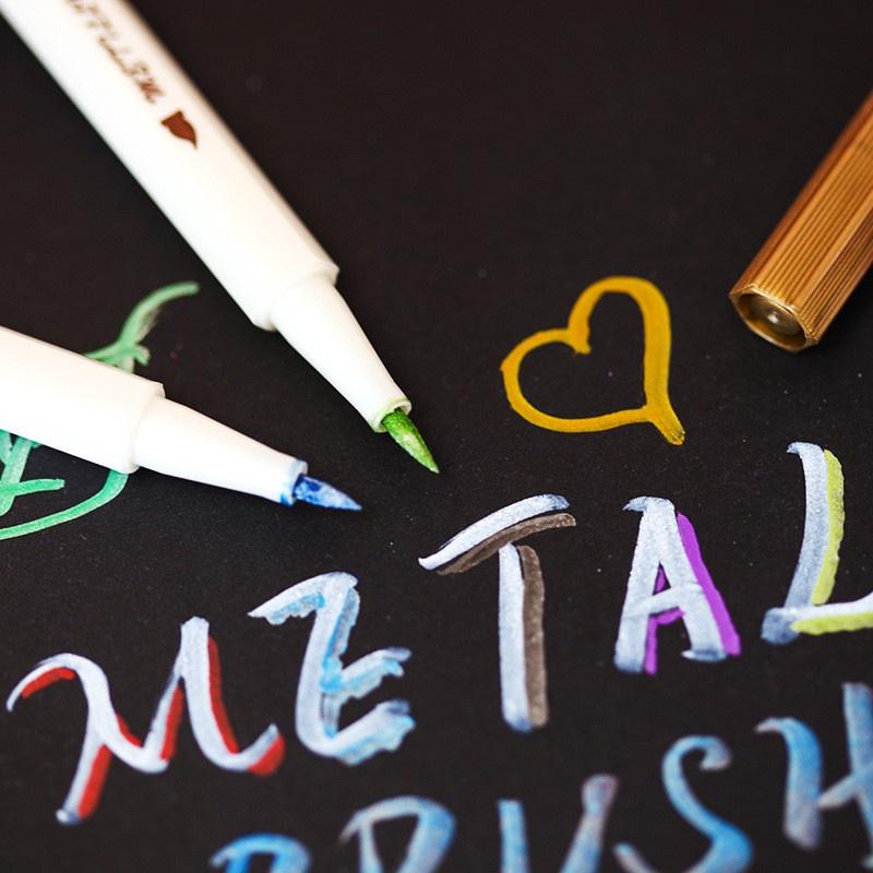 Bút brush pen màu metalic ánh kim nhiều màu phụ kiện văn phòng phẩm SJ