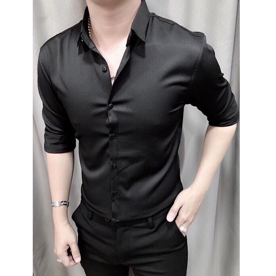 Sơ mi nam trơn màu đen dx77