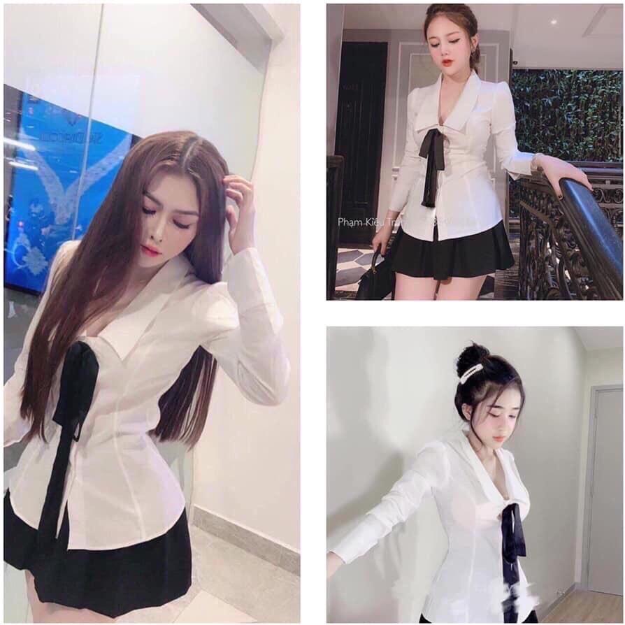 Gunkaymatter Sét Bộ Tiểu Thư Aó Sơ Mi Có Nơ Kèm Chân Váy Thời Trang Nữ Thiết Kế