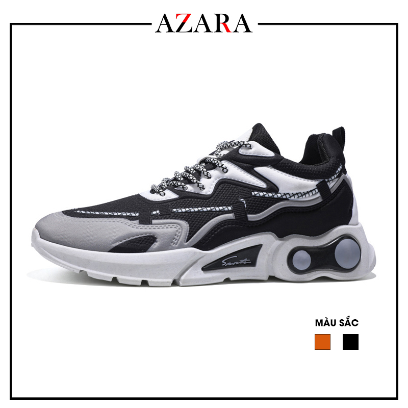 Giày Thể Thao Nam AZARA - Giày Sneaker Màu Đen - Đen Đỏ , Giày Thể Thao Kiểu Dáng Mới, Cực Đẹp, Đế TĂng Chiều Cao - G5090