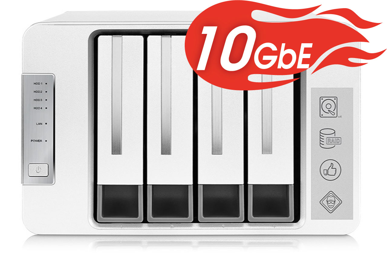 Bộ lưu trữ mạng NAS TerraMaster F4-422, LAN 10Gbps, Intel Quad-Core 1.5GHz, 8GB RAM, 670MB/s, 4 khay ổ cứng RAID 0,1,5,6,10, JBOD,Single - Hàng chính hãng