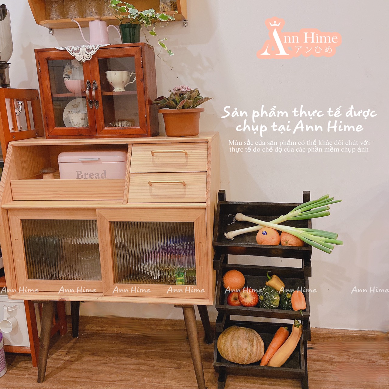 Kệ Gỗ 3 Tầng Decor Vintage Bếp & Phòng Khách Gỗ Thông Để Đồ Góc Tường Để Sách Tạp Chí SP13