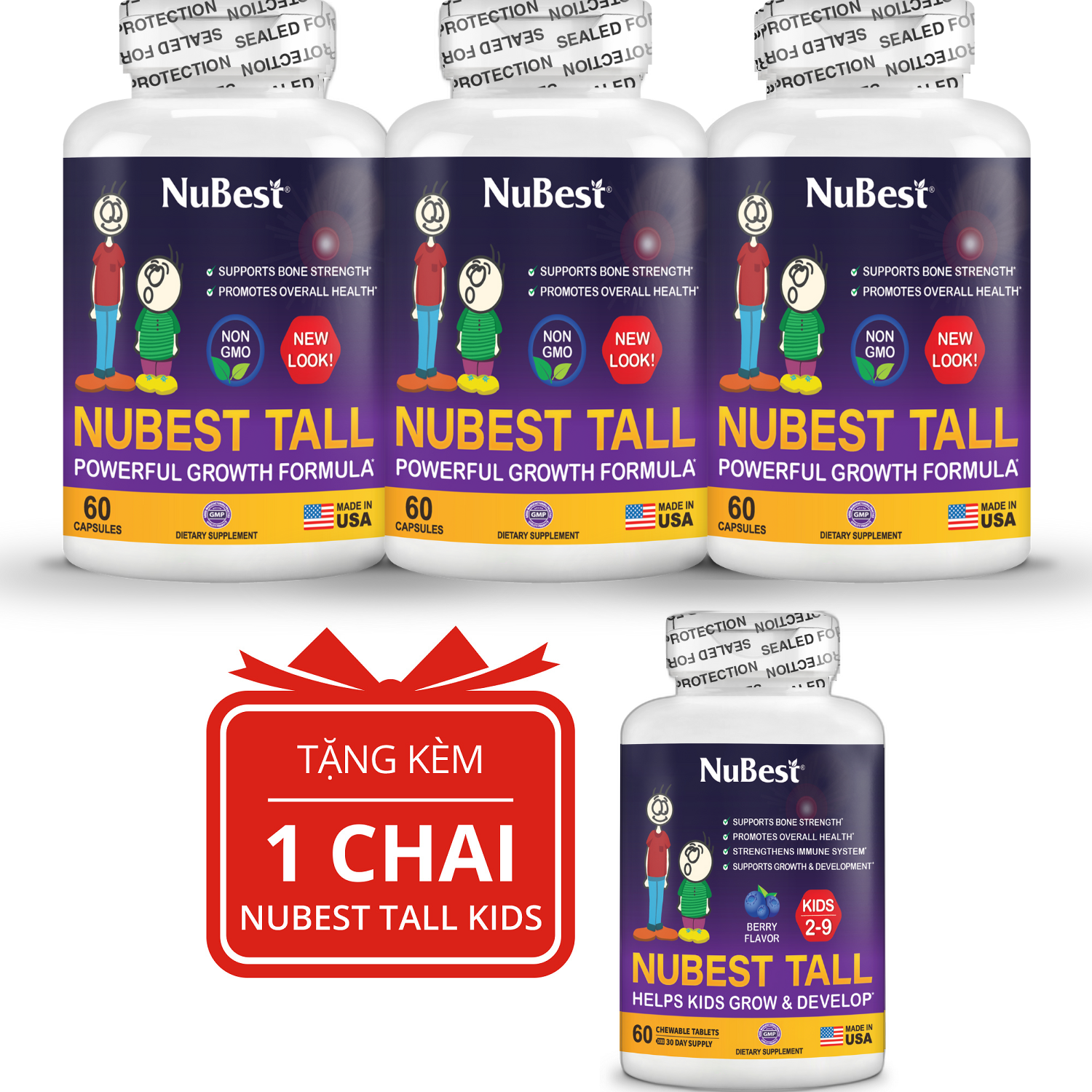 [Combo 3 tặng 1] TPBVSK hỗ trợ tăng Chiều cao 3 NuBest Tall (từ 5-20 Tuổi) tặng 1 NuBest Tall Kids (từ 2-9 Tuổi)