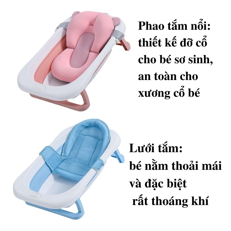 Chậu tắm cho bé, Chậu tắm gấp gọn cho bé sơ sinh, tặng nhiệt kế cá, kèm phao tắm, lưới tắm babyjoymart