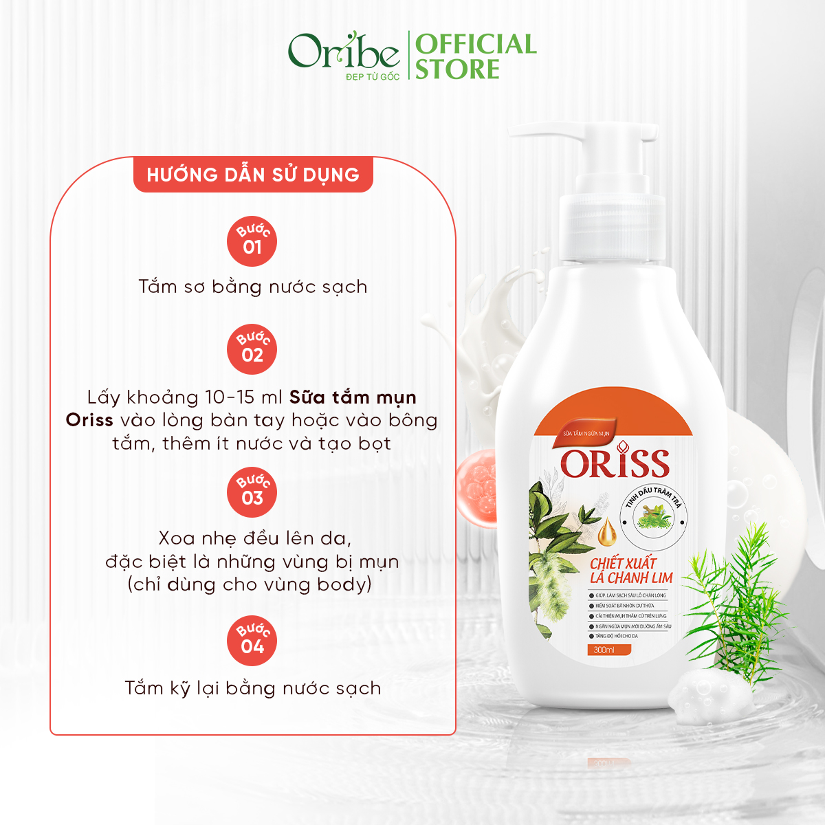 Sữa Tắm Giảm Mụn Lưng Oriss Giúp Giảm Thâm Mụn, Viêm Nang Lông Chai 300ml