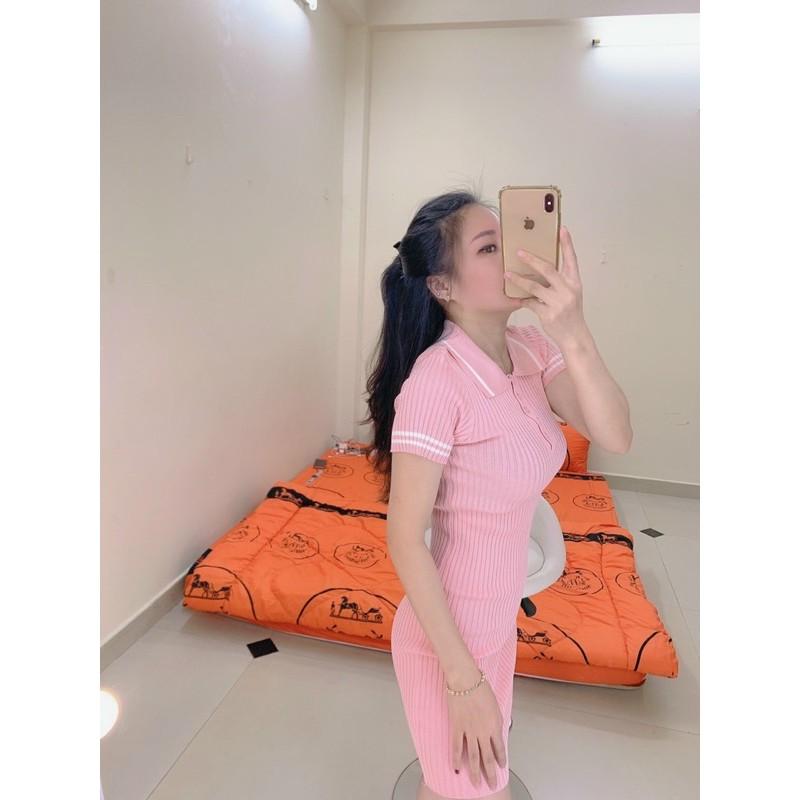 Đầm len quảng châu cổ polo ôm body siêu xinh