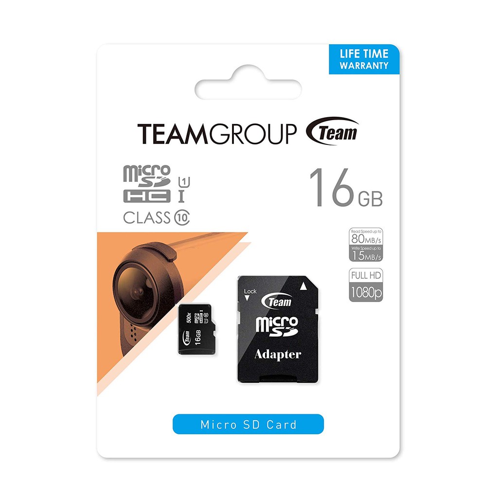 Thẻ nhớ 16gb micro SDHC CL10_U1 500X Team Adapter (Đen) – Hàng Chính Hãng