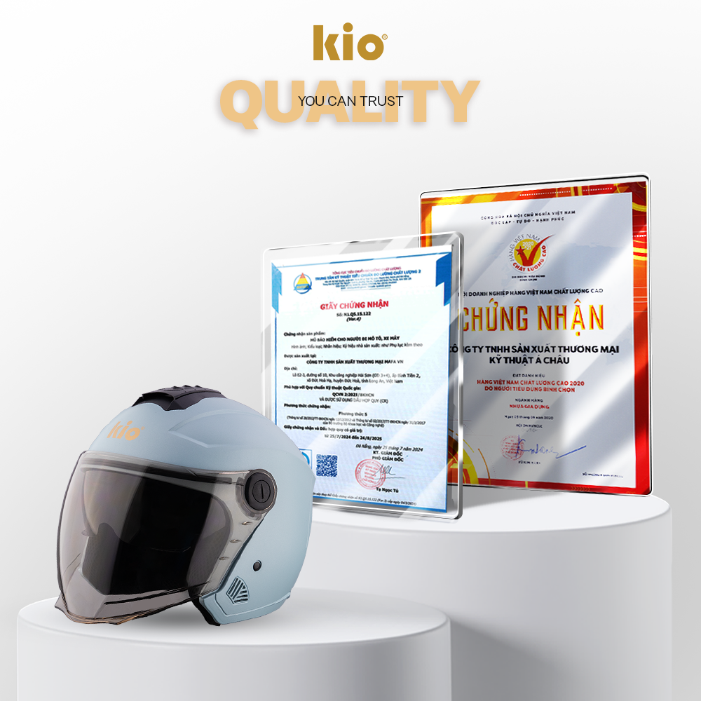 Mũ Bảo Hiểm 3/4 Kio SafeStyle Metro KN11K, 2 Kính Phủ Nano Chống Tia UV, Lót Kháng Khuẩn Tháo Rời - Xám xi măng (bóng)