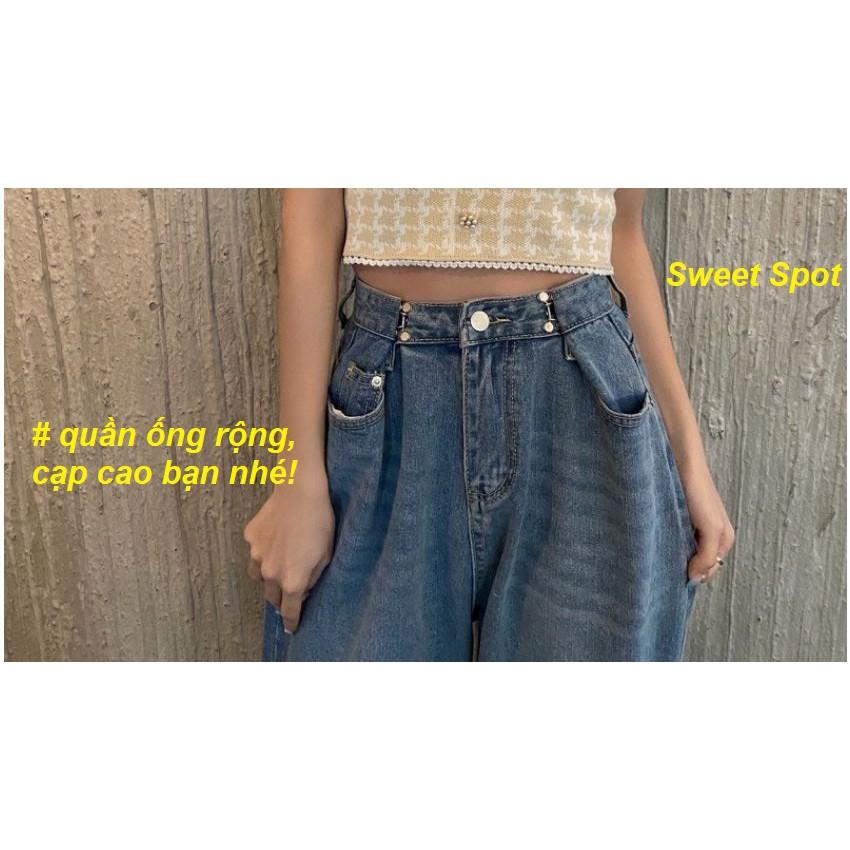 quần jeans nữ cạp cao ống rộng hack dáng tùy chỉnh eo