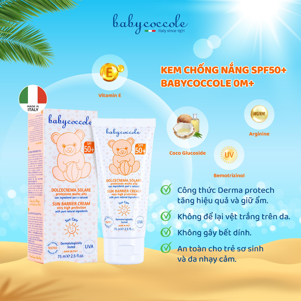 Kem chống nắng cho bé Babycoccole 0M+ an toàn cho trẻ sơ sinh & em bé da nhạy cảm SPF 50+ 30ml/75ml