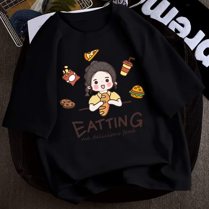 ÁO thun tay lỡ from rộng hình cô bé ôm bánh mỳ cổ tròn frieesize từ 40-70kg