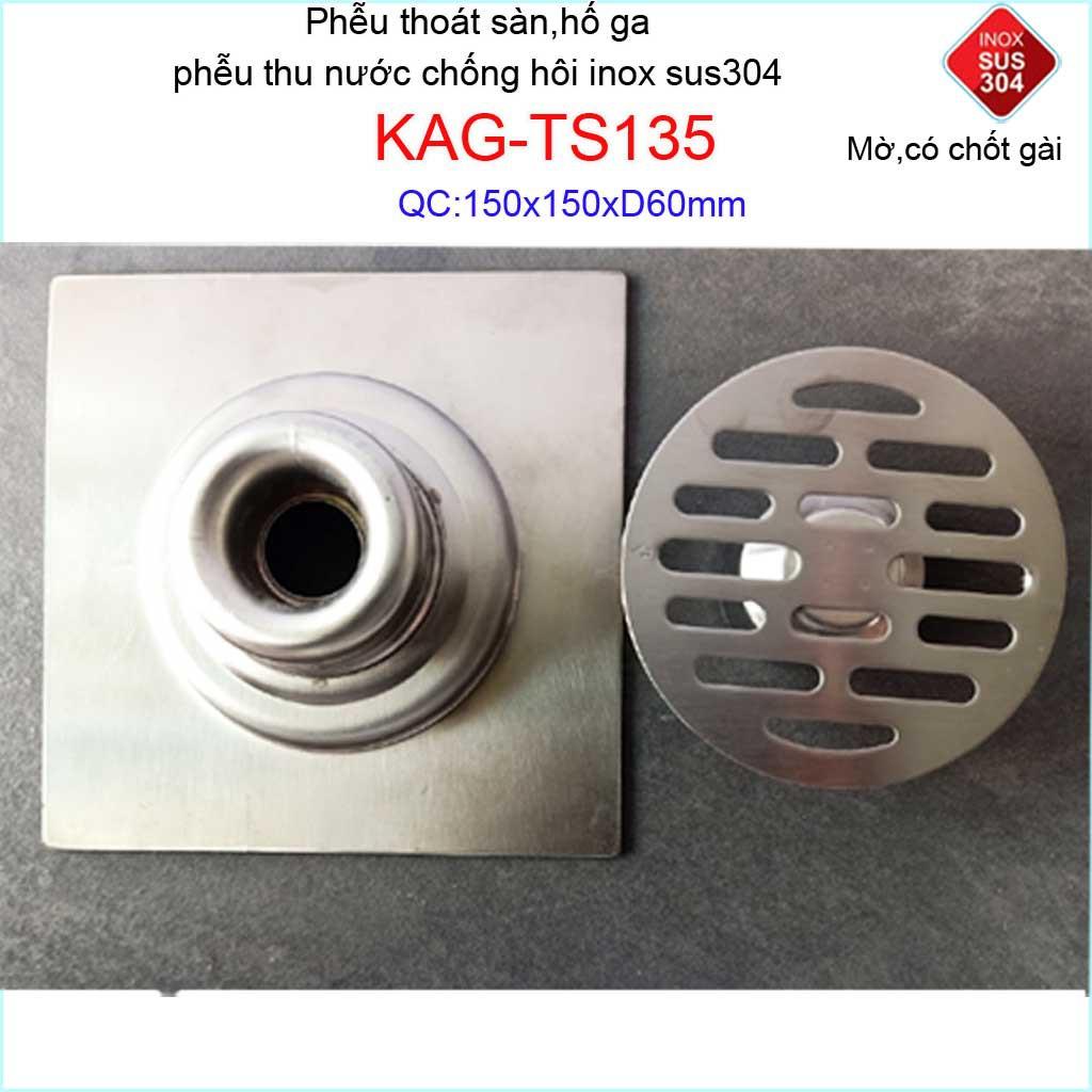 Phễu thoát sàn chống mùi hôi có chốt gài, Phễu thu nước inox 304, thoát sàn 15D60 KAG-TS135