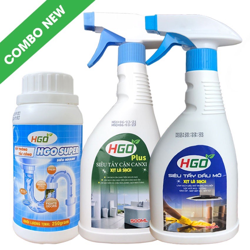 Tẩy cặn canxi + tẩy dầu mỡ + bột thông cống HGO-NEW3 tiết kiệm 30%