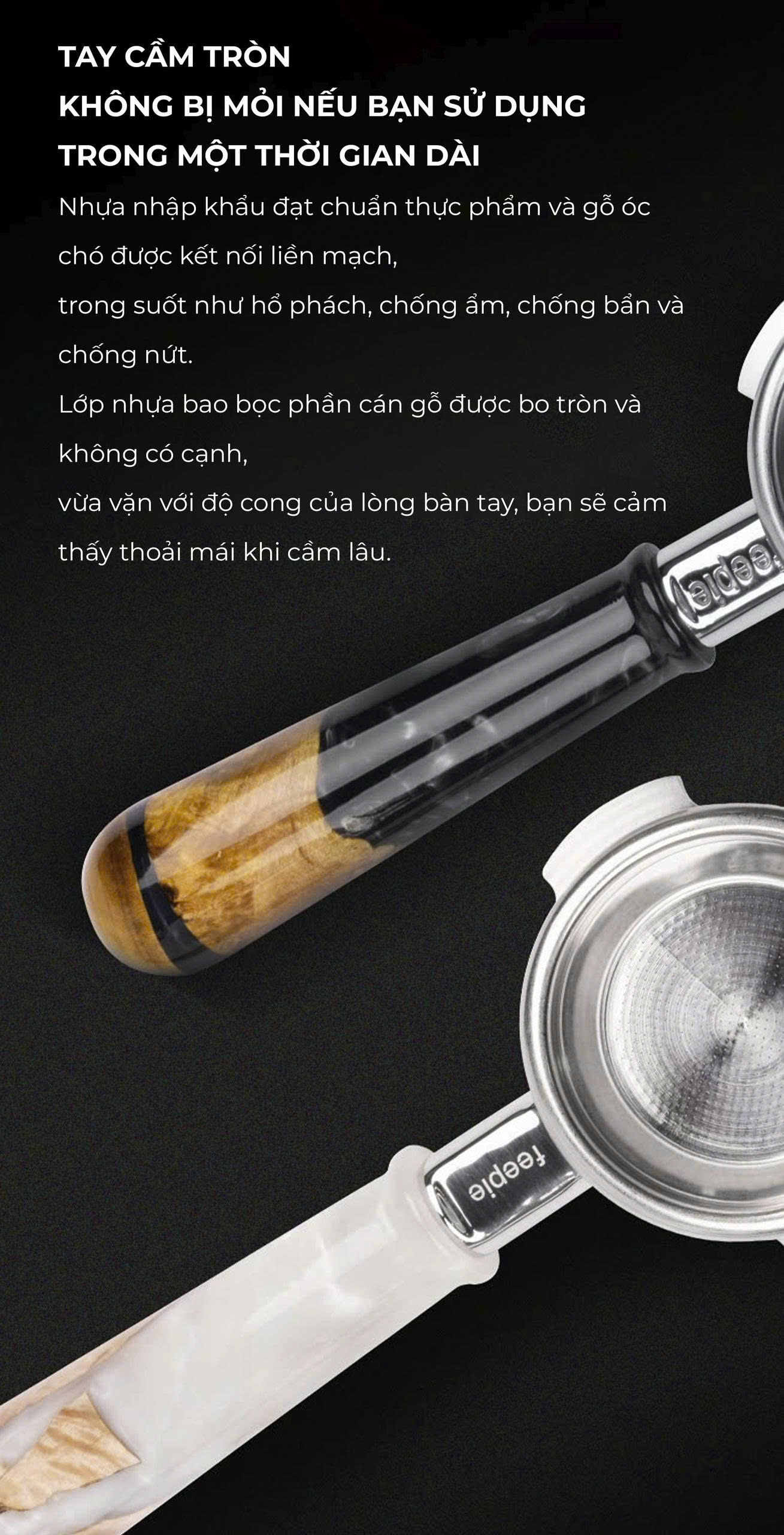 Tay cầm espresso không đáy kết hợp của gỗ và nhựa cây tư nhiên FEEPIE