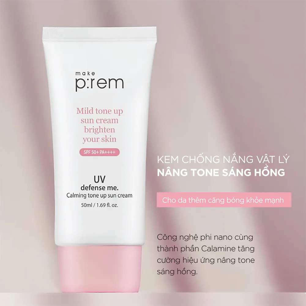 Kem Chống Nắng Vật Lý Cho Da Nhạy Cảm Make P:rem UV Defense Me Calming Sun Cream SPF50+ PA++++ 50ml