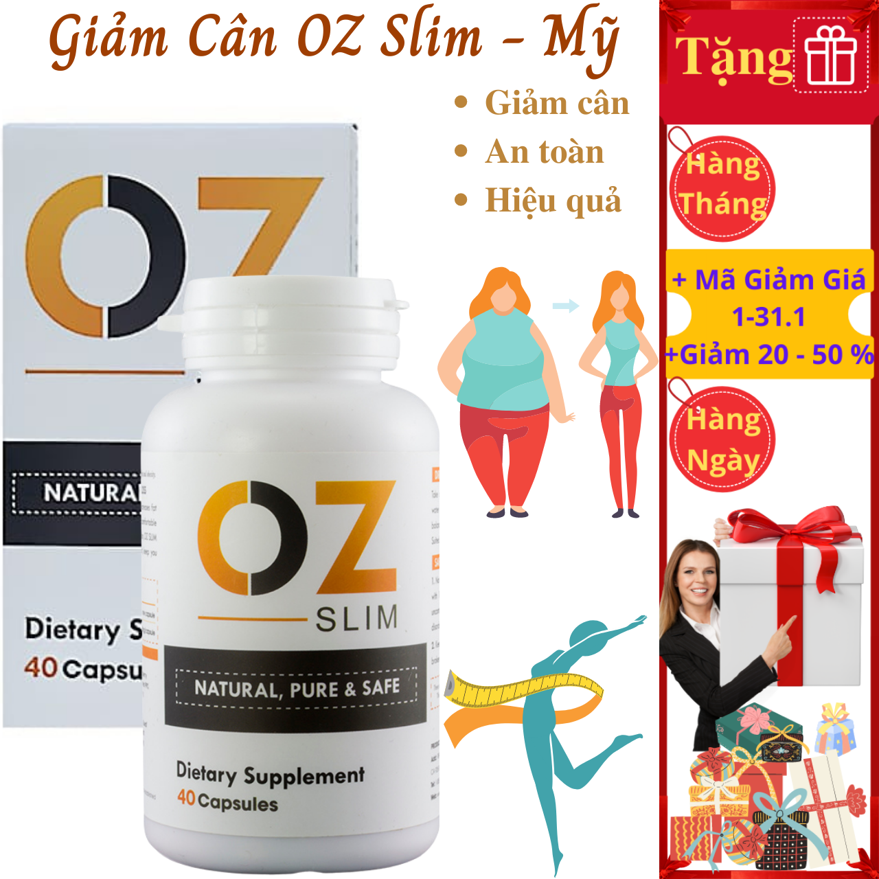 Hỗ trợ giảm cân thảo mộc Oz Slim Mỹ chiết xuất từ 6 loại cây trái tự nhiên - cải thiện cân nặng an toàn, hiệu quả, đẹp dáng, đẹp da - Massel Official