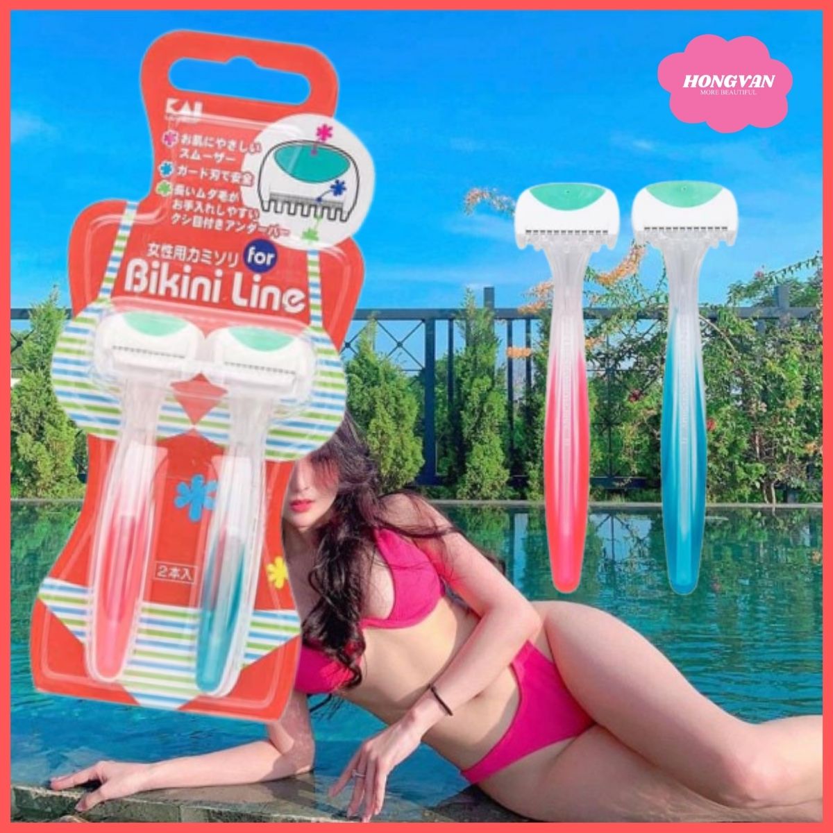 Bộ 4 dao cạo an toàn cao cấp vùng bikini thương hiệu Kai Nhật Bản tặng 2 zipper 10cm