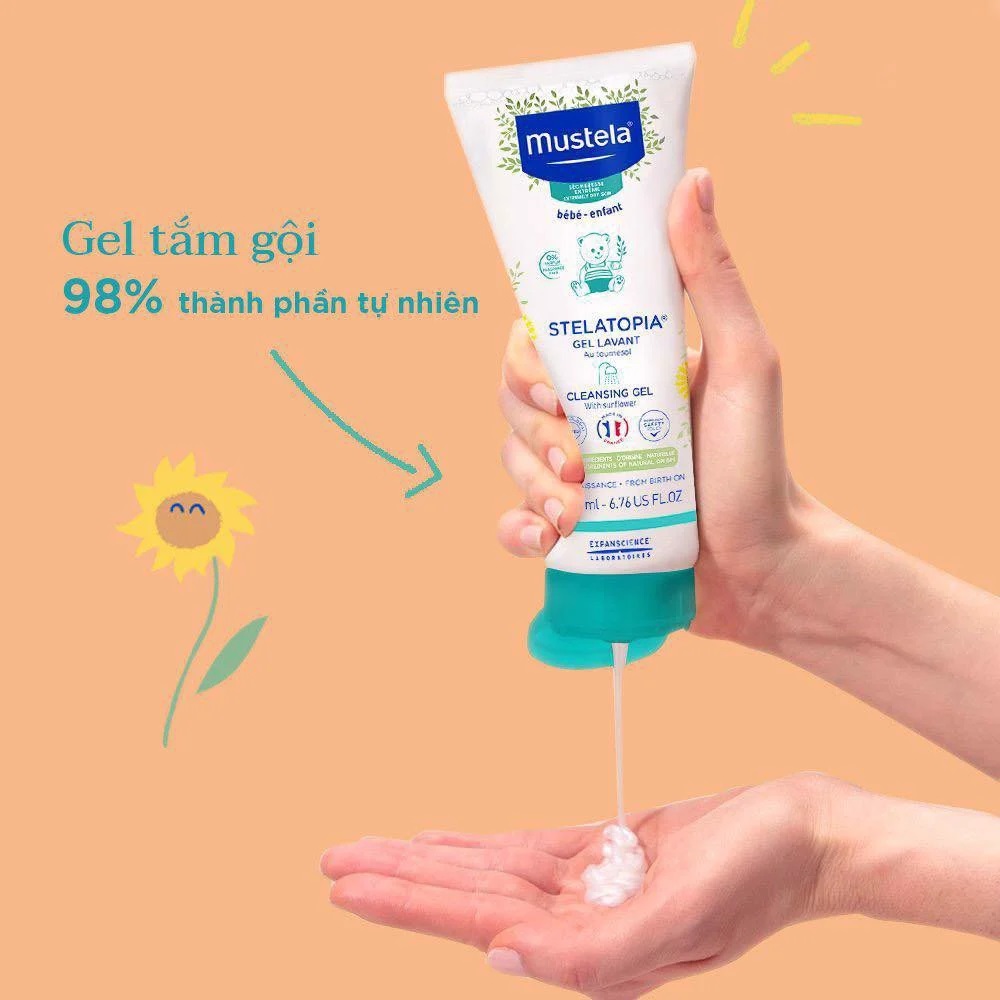 Gel Tắm Gội Cho Trẻ Sơ Sinh & Em Bé Da Chàm Thể Tạng Mustela STELATOPIA CLEANSING GEL 200ML