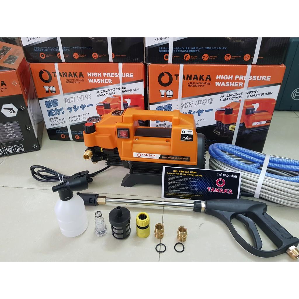 MÁY RỬA XE tanaka 2500W có chỉnh áp THẾ HỆ MỚI-tăng bình xit bọt tuyết và ống nối dài súng - tự hút nước