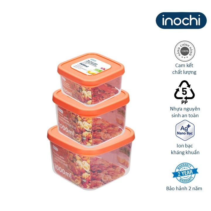 Bộ 3 hộp thực phẩm vuông Hokkaido 500-1000-2000ml-inochi- chất lượng chuẩn Nhật Bản