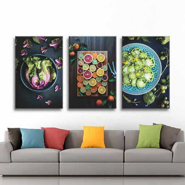 Bộ 3 Tranh Canvas Không Viền Treo Tường Phòng Ăn "Rau Củ Quả" W513