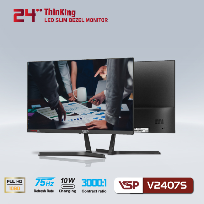 Màn hình VSP 24 inch IP2407S tràn viền (USB Type-c, Full-HD, charging 10W) - Hàng chính Hãng