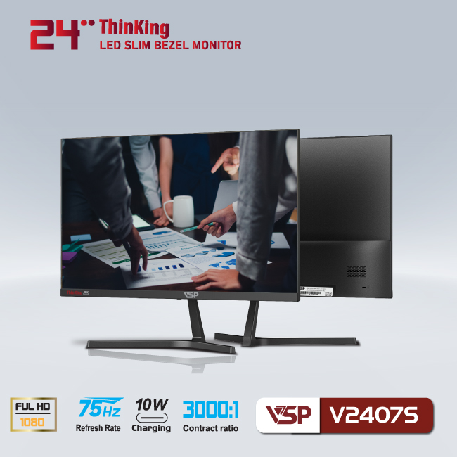 Màn hình VSP V2407S 24inch (23.8&quot; FHD VA 75Hz, HDMI+VGA+TypeC+Audio 3.5) - Hàng chính hãng TECH VISION phân phối