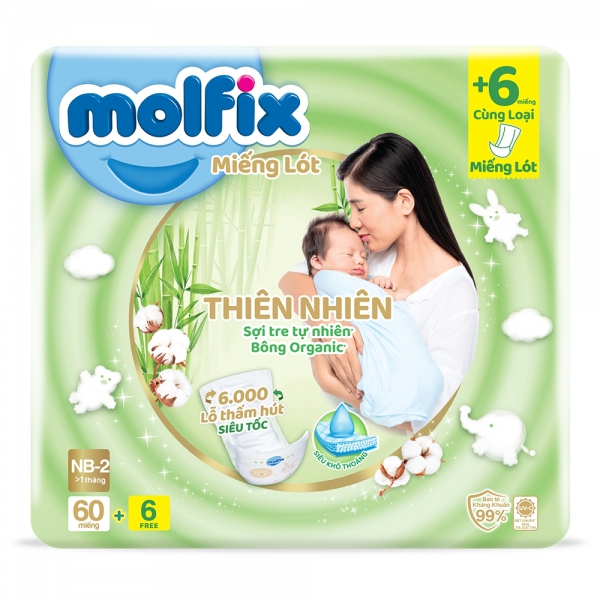 Miếng lót sơ sinh Molfix Thiên nhiên Super Jumbo Newborn 2  - Gói 60 miếng