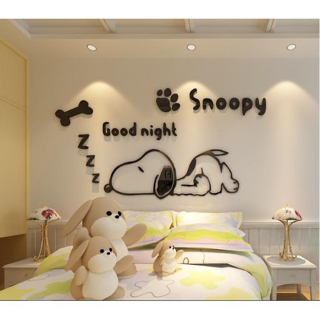 Trang trí tường phòng ngủ 3D Snoopy Goodnight Lớn (đen) (1,3x0,67)m