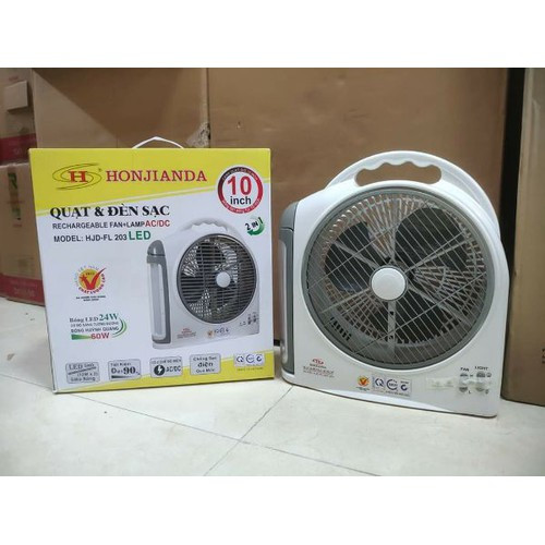 Quạt Sạc Kiêm Đèn Sạc HONJIANDA HJD- FL203 LED 2 bình - Hàng chính hãng