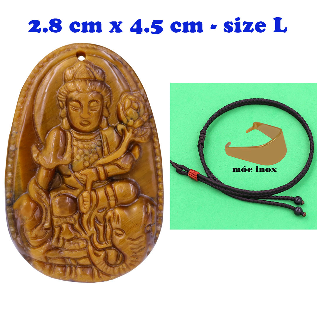 Mặt Phật Phổ hiền đá mắt hổ 4.5 cm kèm vòng cổ dây da nâu - mặt dây chuyền size lớn - size L, Mặt Phật bản mệnh