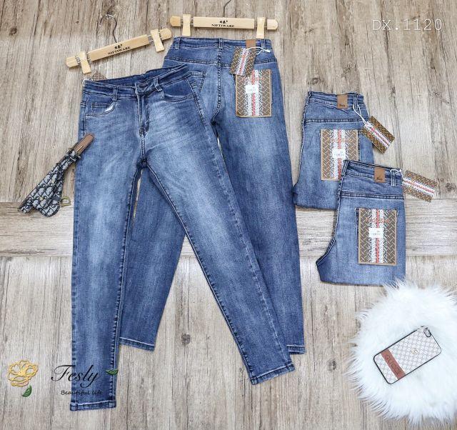 Quần Jean Nữ Skinny Xanh Trơn Lưng Cao