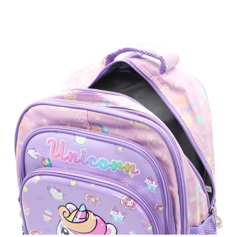 Ba Lô Học Sinh Cần Kéo 3 Ngăn - Hình Kỳ Lân - Hong Sheng 2021 - Màu Tím