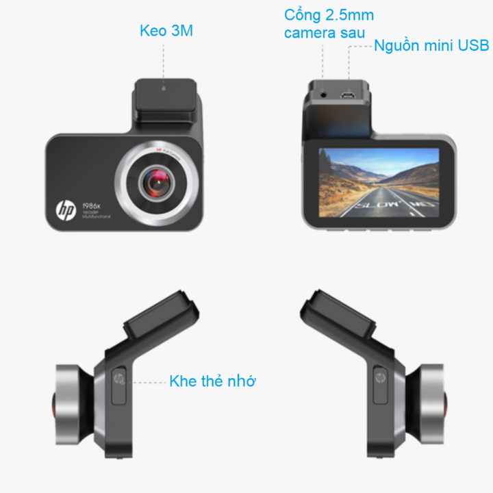 Camera hành trình ô tô HP f986x tích hợp camera lùi kết nối wifi, Định vị GPS - HÀNG CHÍNH HÃNG