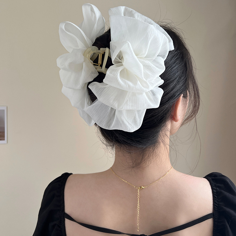 Cào tóc voan tầng, kẹp tóc càng cua nhựa đính nơ voan tầng bồng bềnh, kẹp Hàn quốc