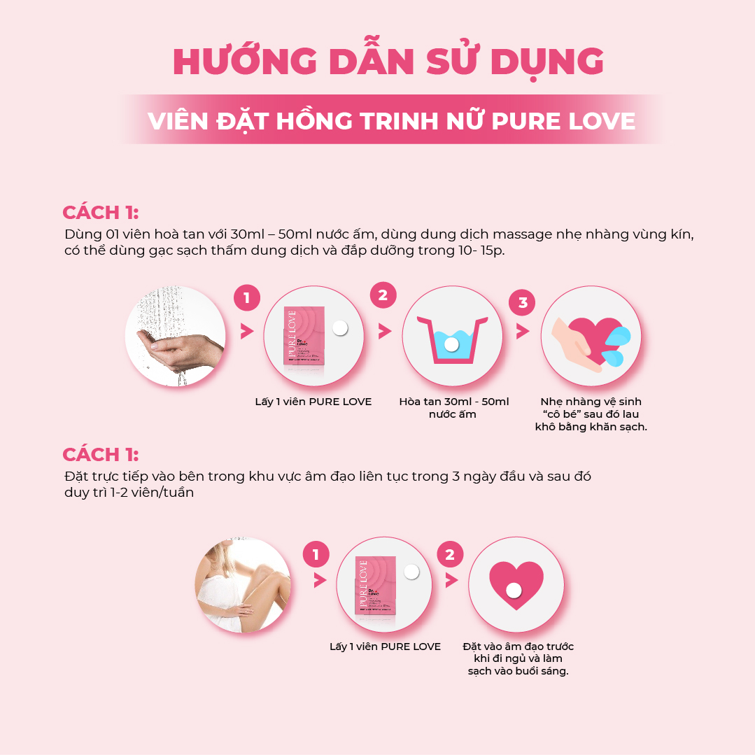 Viên đặt se khít Pure Love Inner Clear Feminine Cleanser làm hồng và se khít hộp 8 viên DR937-8