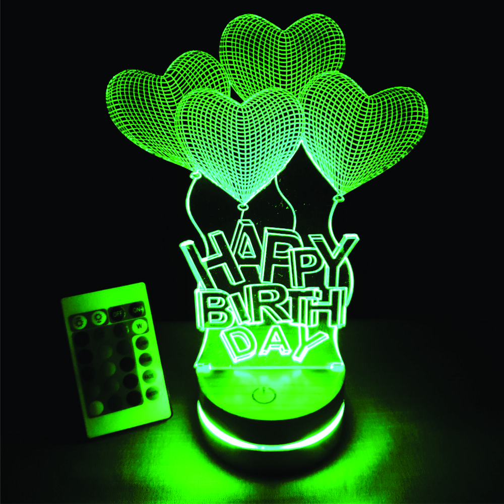 Bóng bay happybirtday, Đèn 3D led, Đèn ngủ thay đổi 16 màu