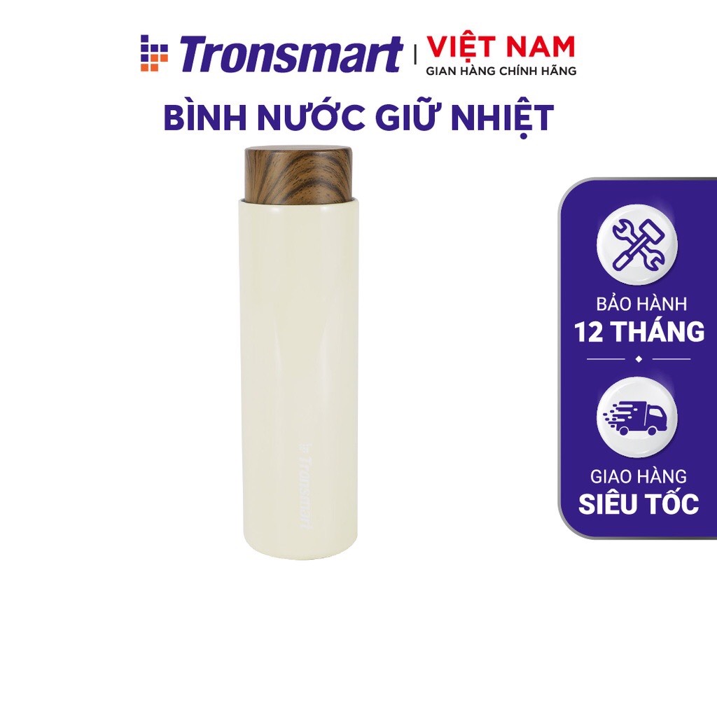 Bình Nước Giữ Nhiệt TRONSMART TS BOTTLE 400ml Nắp Gỗ - Gọn Nhẹ - Thời Trang - Giữ Nhiệt - Hàng Chính Hãng