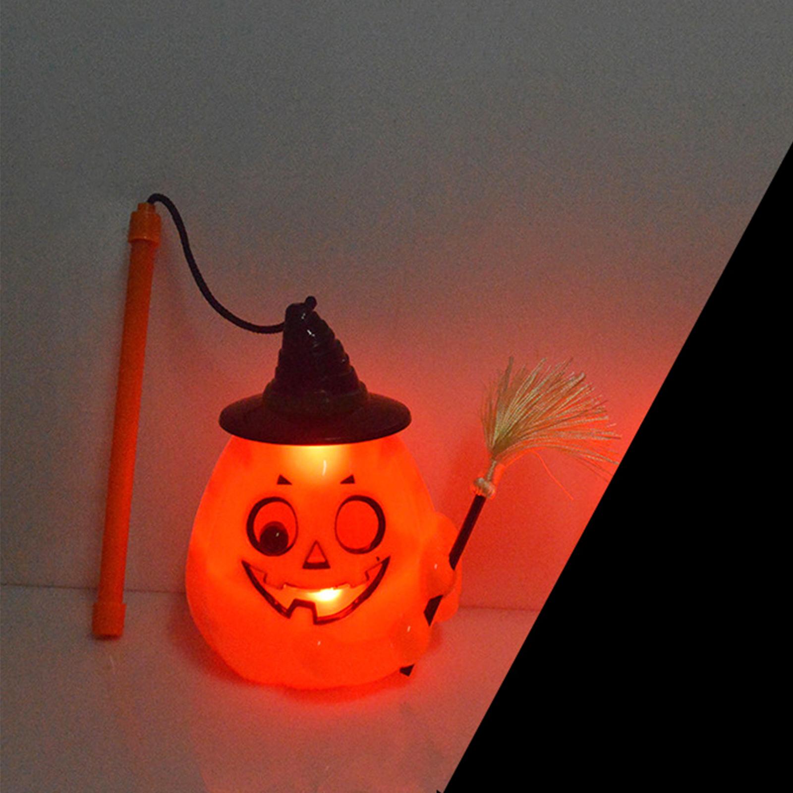 Đèn LED cầm tay Jack-O-Lantern với cây chổi Halloween Pumpkin hình dáng bí ngô cho trang trí tiệc
