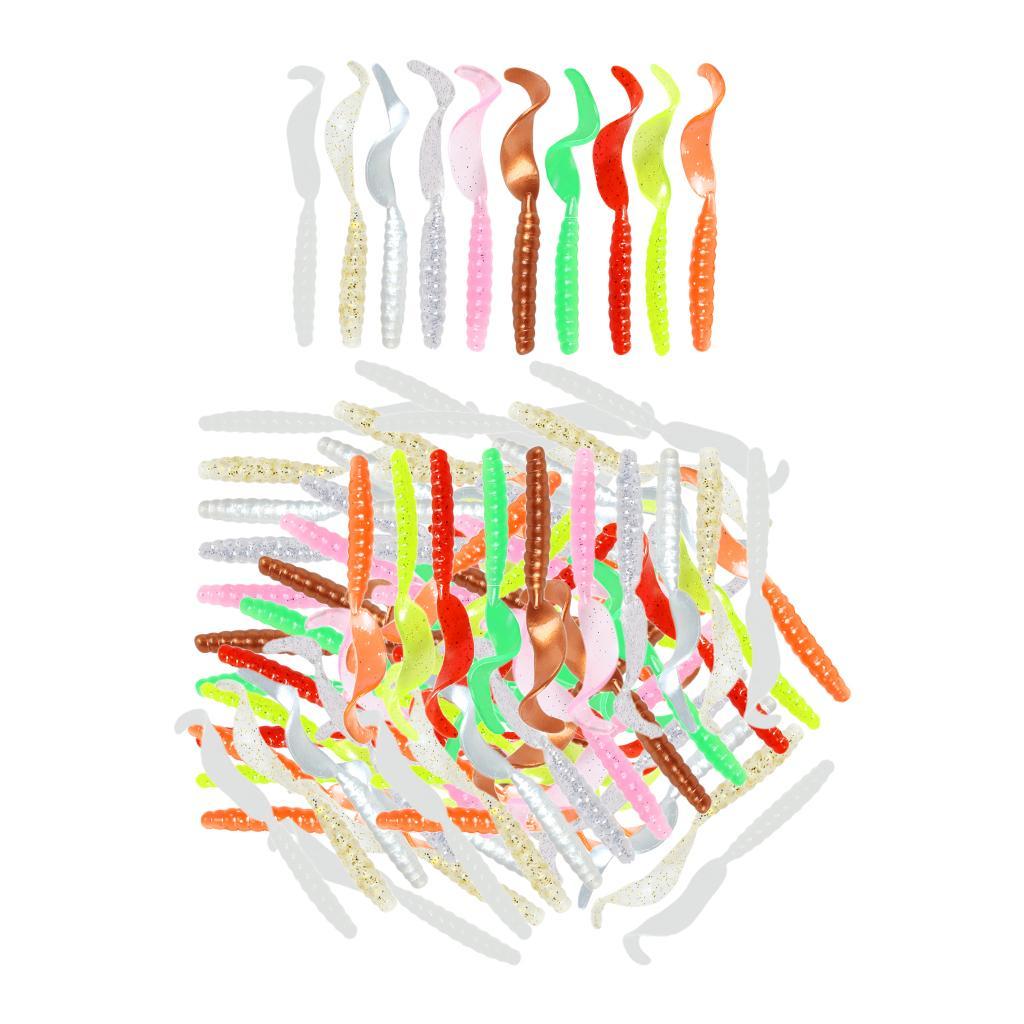 100pcs Single-tailed Worm Fishing Grub Baits Fishing Accessories