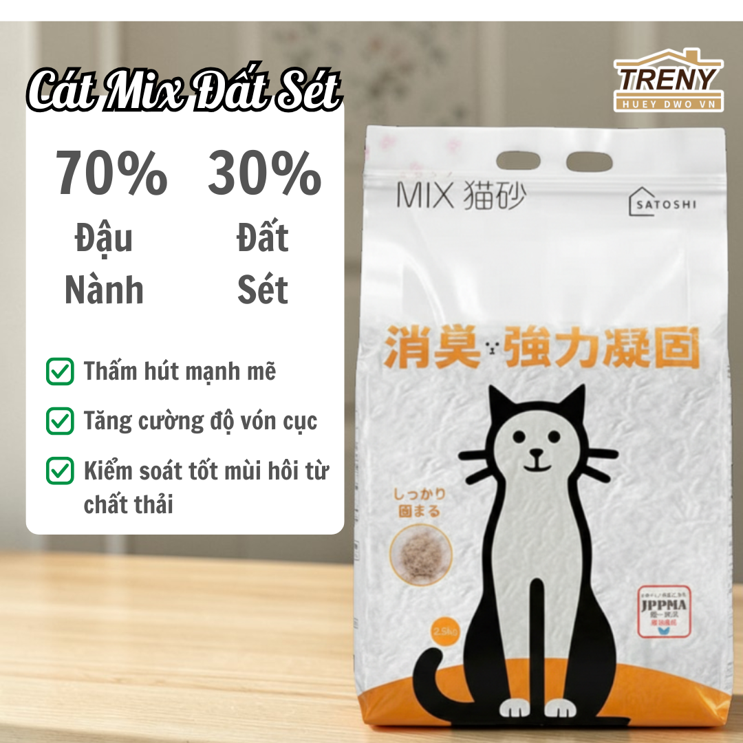 CÁT VỆ SINH CHO MÈO - cát đậu nành vệ sinh cho mèo, không bụi, không mùi - 2.5kg