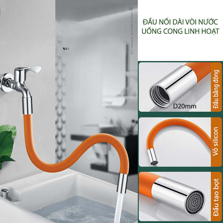 Đầu nối dài vòi nước uốn cong linh hoạt 360 độ, đầu kết nối bằng đồng, dài 20-30-50cm tùy chọn