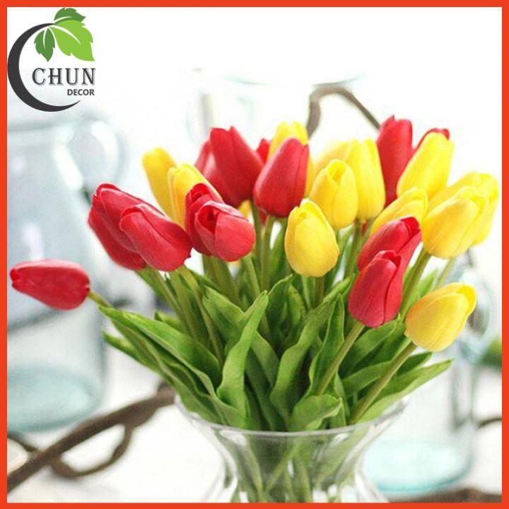 Hoa giả, bó hoa tulip cao su non mềm mịn như thật